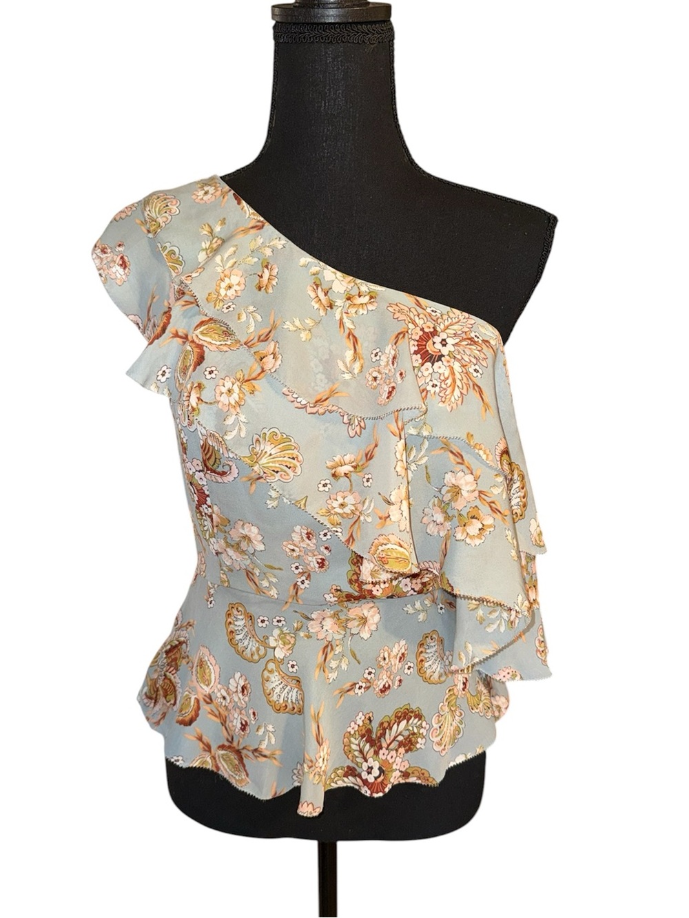 Anthropologie / Amaryllis floral one-shoulder peplum top